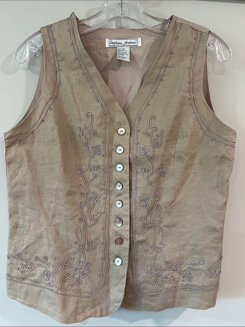 Stephanie Andrews - Embroidered Sleeveless Linen Blend Vest, M